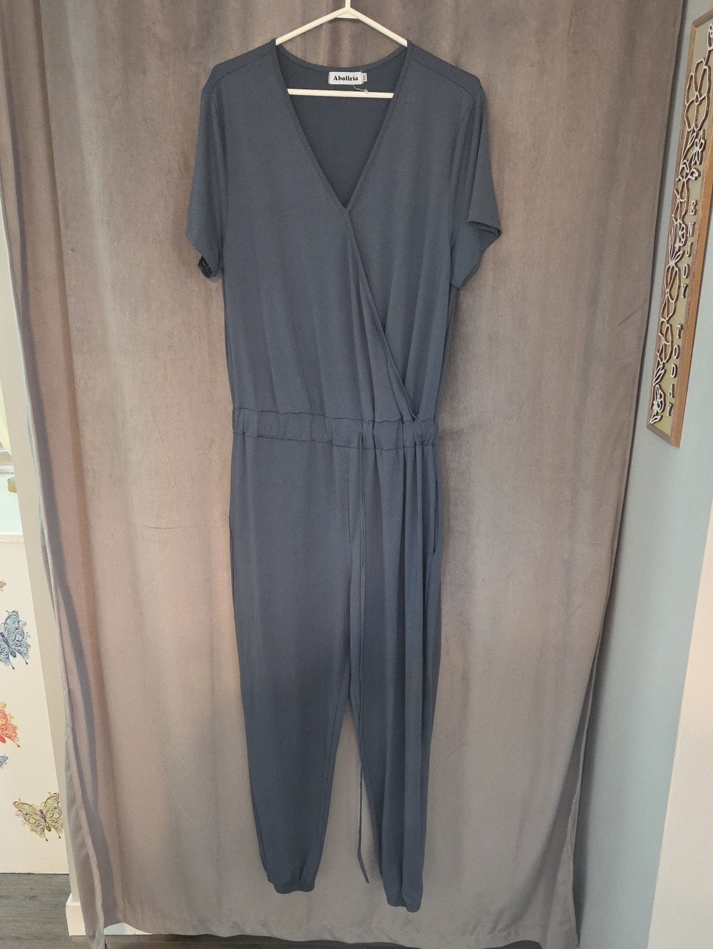 Abollria XXL Slate Gray Short-Sleeve Wrap Jumpsuit